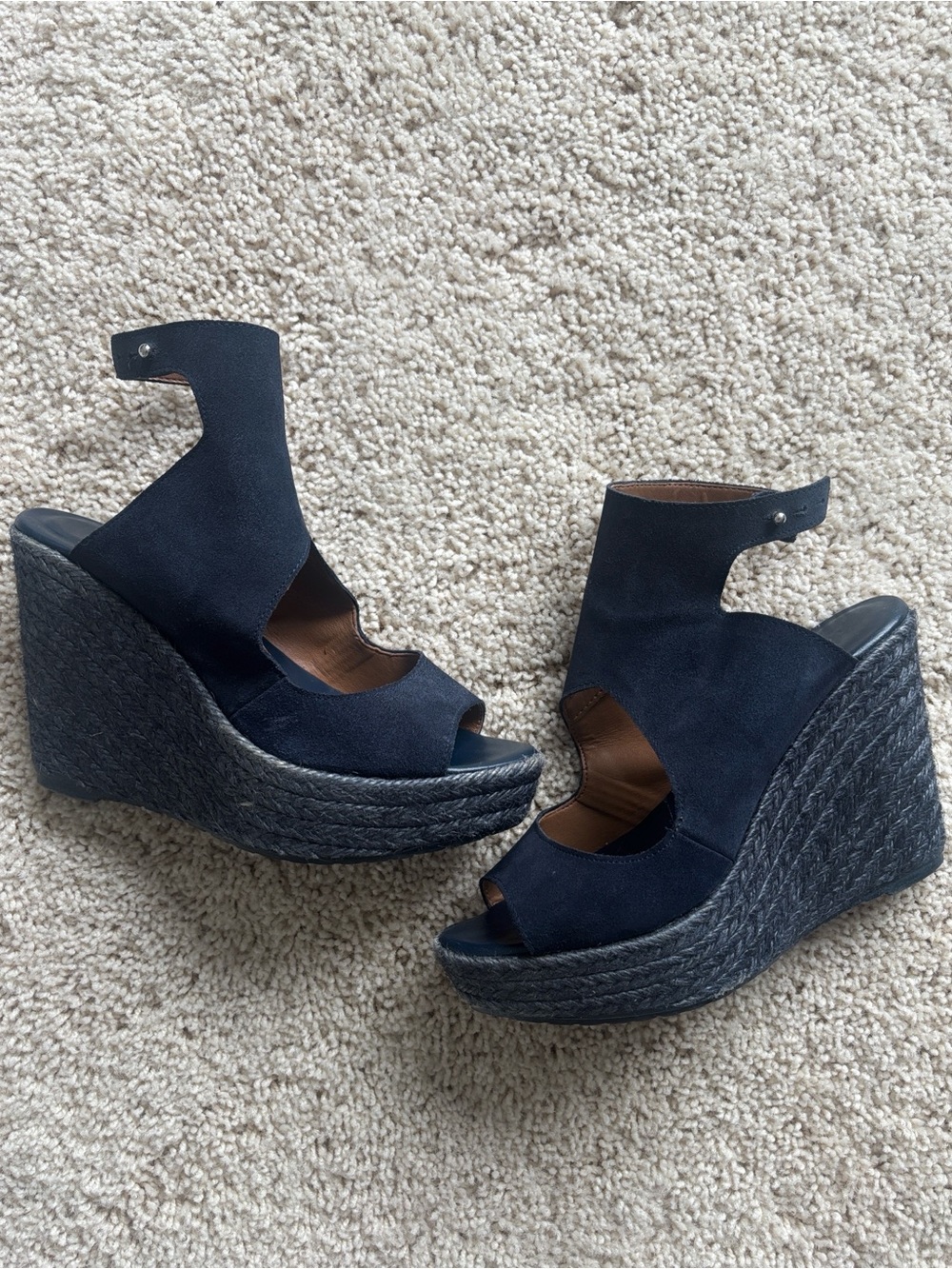 ZARA Navy Suede Espadrille Wedge Sandals